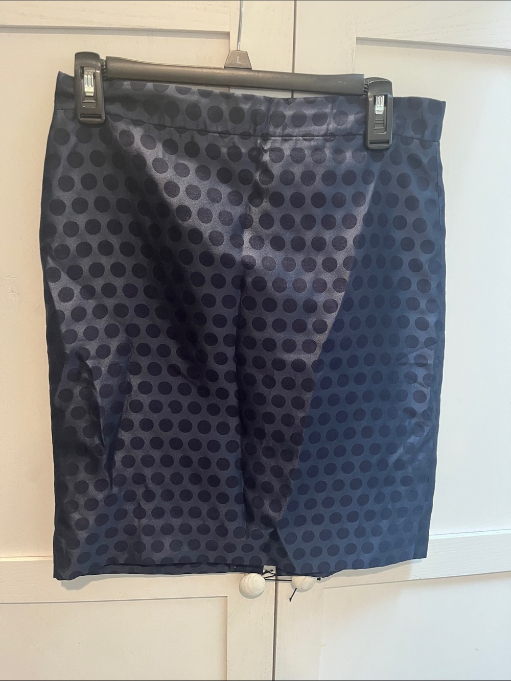 J. Crew Navy Polka Dot Satin Pencil Skirt